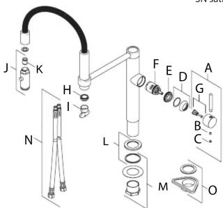 Technical diagram of a mechanical assembly with labeled parts and components