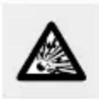 Warning sign depicting a chemical hazard symbol with radiating lines and particles