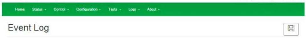 Home Status Control Configuration Tests Logs About - Event Log