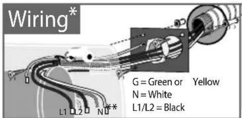 Wiring* G = Green or Yellow N = White L1 L2 N L1/L2 = Black