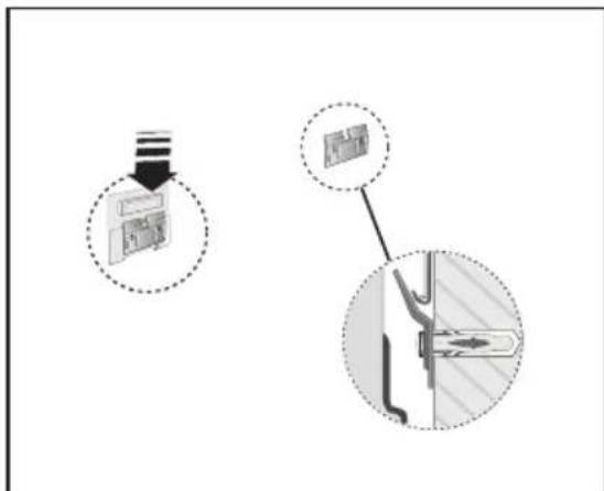 Diagram showing a device with a magnified view of its internal structure, including a close-up detail and directional arrow.