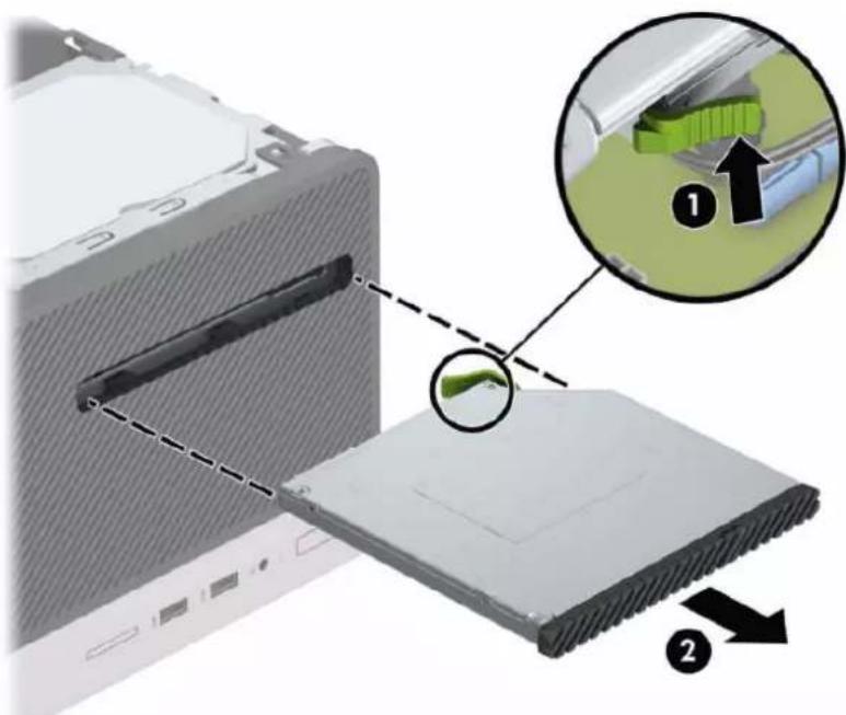 HP ProDesk 400 G6 - Fjernelse af et 9,5 mm slankt optisk drev - 2