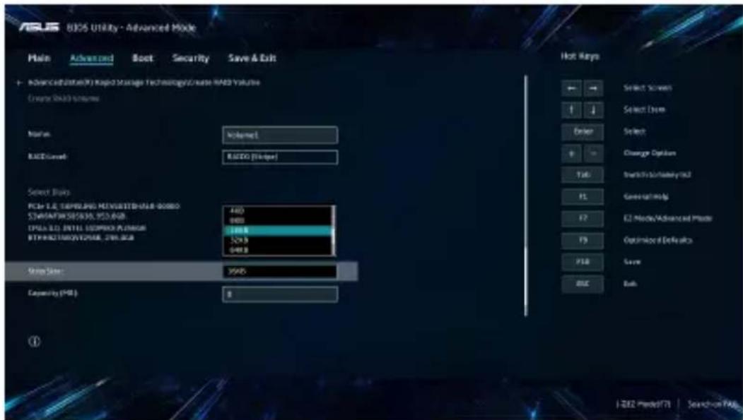 ASUS 8326 Utility - Advanced Mode Main Advanced Boot Security Save & Exit + BIOS(12/2019) Rapid Storage Technology/Note BIOS Value Create Site Scales Name: Internet RACEsval: RADIO (Edge) Select Site PCIe E.D. TURBLED MAXIMETER/SLAB-50000 SYNATHM 501630, 953.648 EPLA E.D. INTTEL USPROK ATRON RTHKRTMOSYSTEM, 278.2GB StripSize: 3945 Capacity (MB): 0 Hot Keys Select Screen Select Dams Enter Select Change Options Tads General/Modg EJ Mode/Advanced Mode Optimized Defaults Save RGB ① I-202 Poted771 Search-in PAH