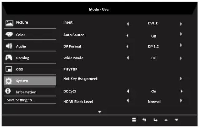 ACER XF240QS - System Setting (Systemmindstilling) - 1