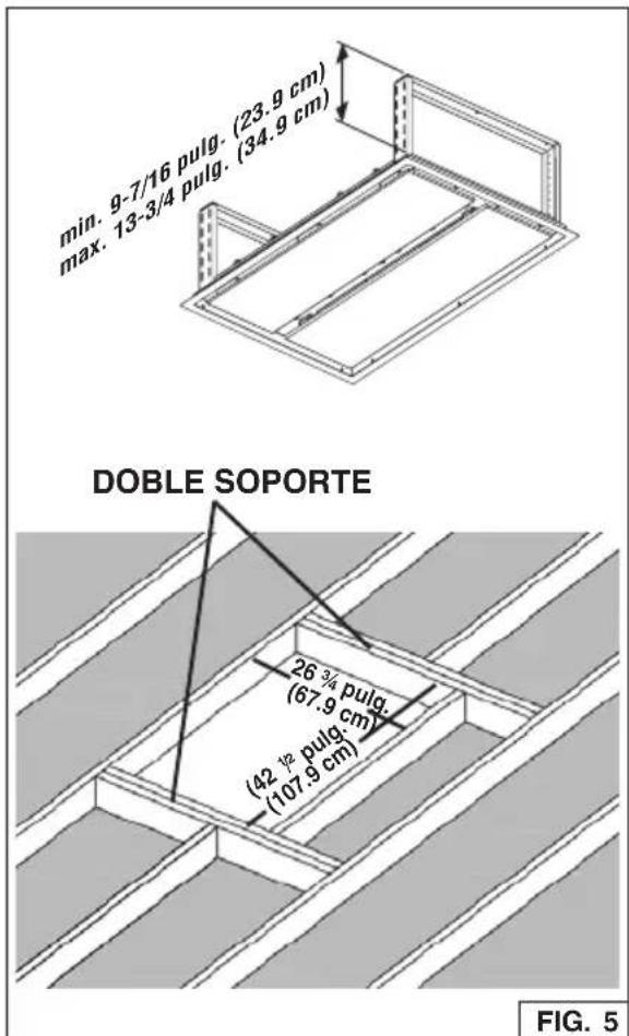 min. 9-7/16 pulg. (23.9 cm) max. 13-3/4 pulg. (34.9 cm) DOBLE SOPORTE 26 ¾ pulg. (67.9 cm) (42 ½ pulg. (107.9 cm) FIG. 5