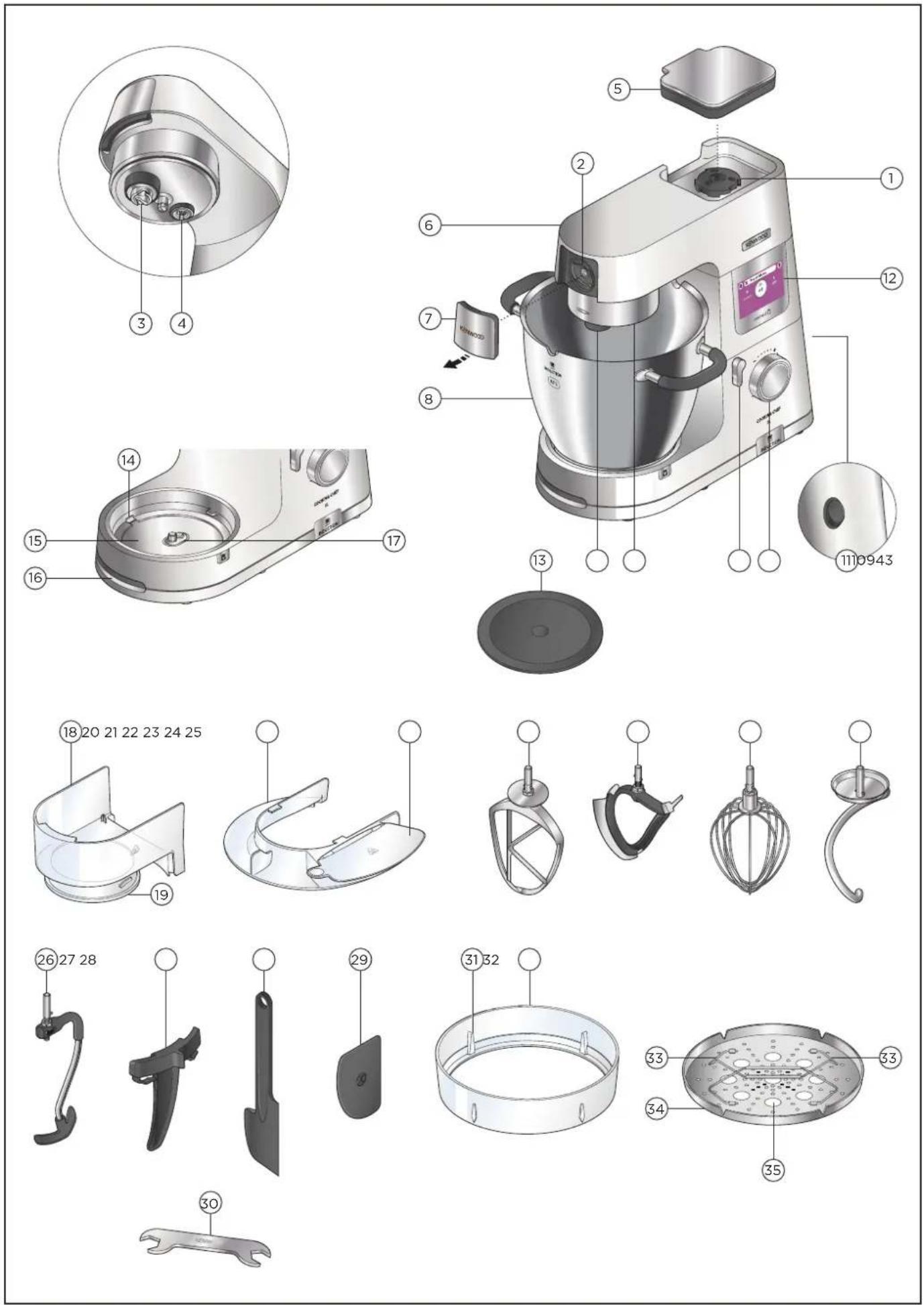 Exploded view diagram of a KLM3D kitchen appliance with numbered parts for identification and assembly reference.