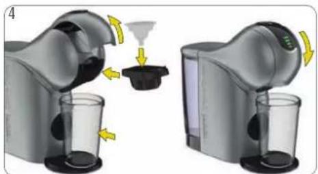 Two identical industrial coffee machines with yellow arrows indicating a process or operation, showing different stages of pouring or adding liquid (no text or symbols visible).