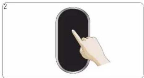 Illustration of a hand pointing at a black oval button (no text or symbols)