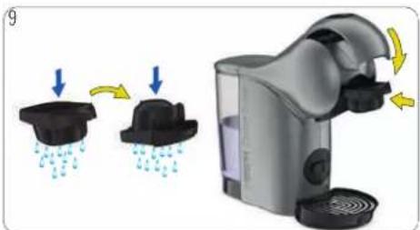 Illustration of a handwashing machine with water droplets and arrows indicating action (no text or symbols)