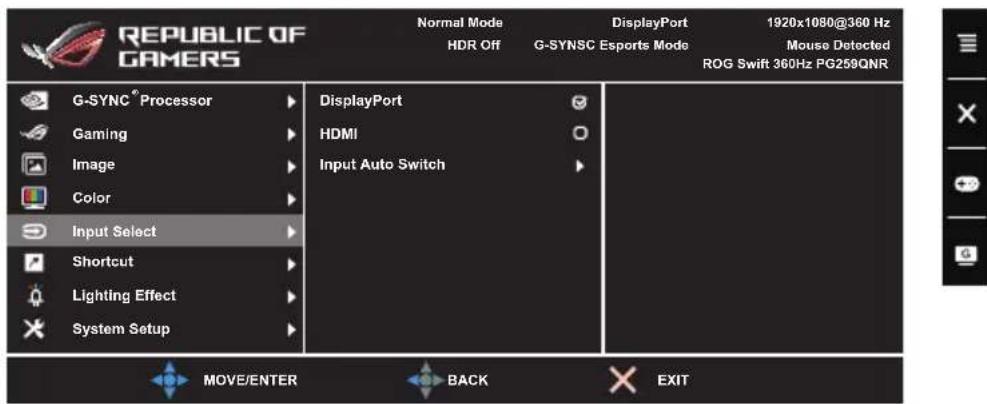 ASUS ROG Swift PG259QN - Input Select (Valg af input) - 1