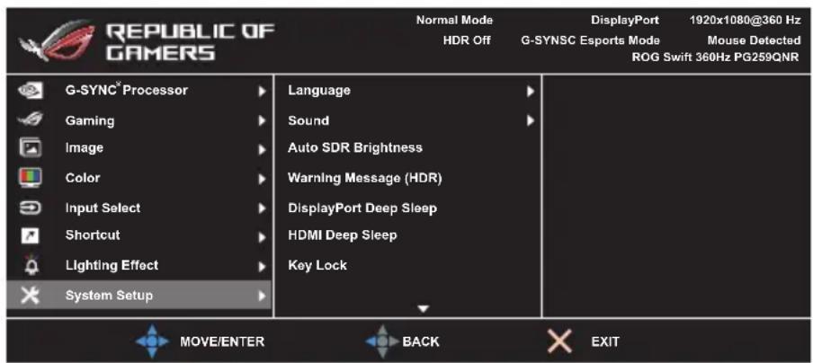 ASUS ROG Swift PG259QN - System Setup (Opsætning af system) - 1