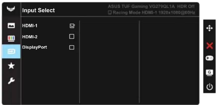 Input Select ASUS TUF Gaming VG279QL1A HDR Off Racing Mode HDMI-1 1920x1080@60Hz HDMI-1 HDMI-2 DisplayPort