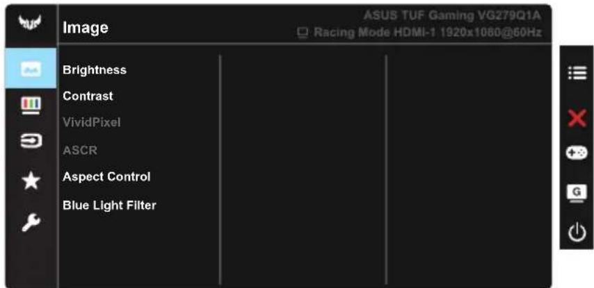 ASUS TUF Gaming VG279Q1A Racing Mode HDMI-1 1920x1060@60Hz Image Brightness Contrast VividPixel ASCR Aspect Control Blue Light Filter