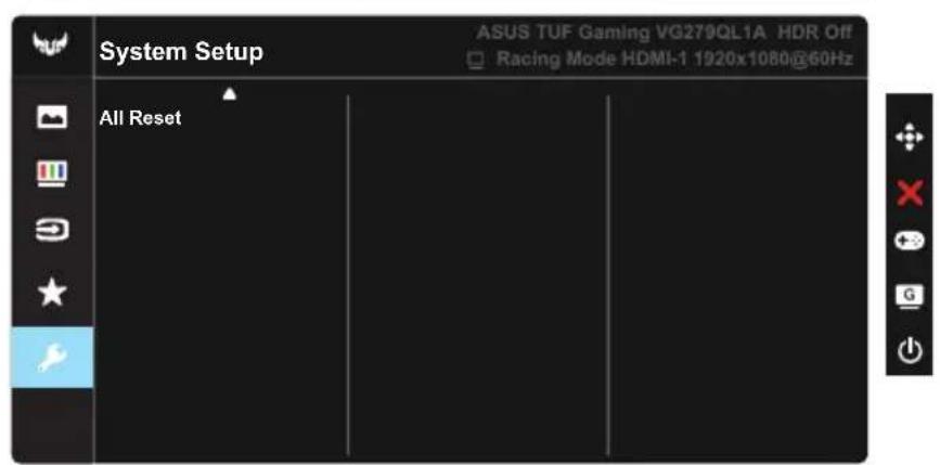 System Setup ASUS TUF Gaming VG279QL1A HDR Off Racing Mode HDMI-1 1920x1080@60Hz All Reset