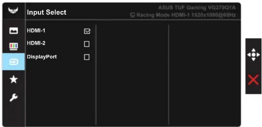 Input Select ASUS TUF Gaming VG279Q1A □ Racing Mode HDMI-1 1920x1080@60Hz HDMI-1 HDMI-2 DisplayPort