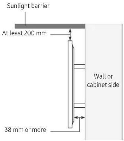 Sunlight barrier At least 200 mm 38 mm or more Wall or cabinet side