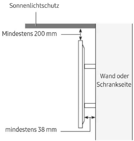 Sonnenlichtschutz Mindestens 200 mm Wand oder Schrankseite mindestens 38 mm