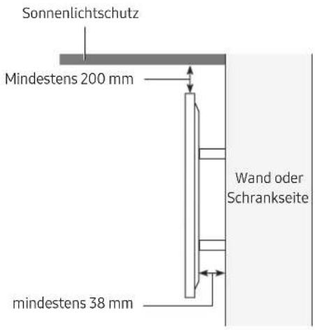 Sonnenlichtschutz Mindestens 200 mm Wand oder Schrankseite mindestens 38 mm