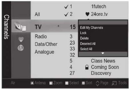 All TV Radio Data/Other Analogue 15 3 23 33 32 5 4 27 1futech 24ore.tv Edit My Channels Lock Delete Deselect All Select All Class News Coming Soon Discovery