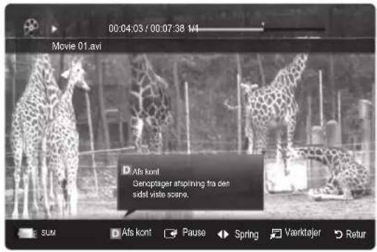 00:04:03 / 00:07:38 1/4 Movie 01.avi D Afs kont! Genoptager afspinning fra een sidel vista scene. SUM D Afs kont Pause Spring Værktajer Retur