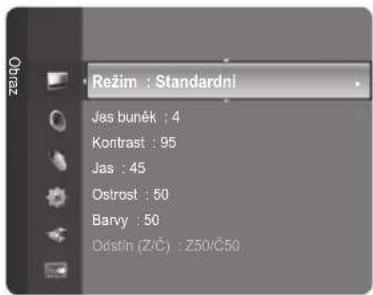 Režim : Standardní Jas buněk : 4 Kontrast : 95 Jas : 45 Ostroš : 50 Barvy : 50 Odstřin (Z/Č) : Z50/Č50