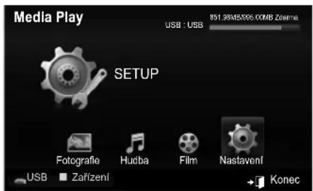 Media Play USB : USB 851.38M/895.00MB Zdrime SETUP Fotografie Hudba Film Nastaveni USB Zařízení Konec