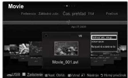 Movie Preference: Zakladné zobe Čas, prehľad Total Přečnost Apr.27.2009 10 Podraša šk. stup. Informace Racipadě načina ne dje Movie_001.avi USB Zariadenie Nast. Obňůb Vybrať Nástraje Horný priečnost