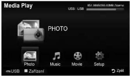 Media Play USB : USB 151.98MB5056.00MB Zsame PHOTO Photo Music Movie Setup USB Zařízení Zpět