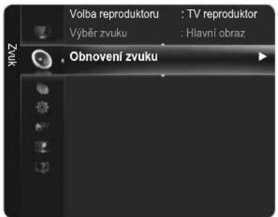 Volba reproduktoru : TV reproduktor Výběr zvuku ; Hlavní obraz Obnovení zvuku