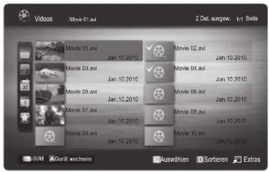 Videos /Movie 01.avi 2 Del. ausgew. 1/1 Seite Movie 01.avi Jan.10.2010 Movie 02.avi Jan.10.2010 Movie 03.avi Jan.10.2010 Movie 04.avi Jan.10.2010 Movie 05.avi Jan.10.2010 Movie 06.avi Jan.10.2010 Movie 07.avi Jan.10.2010 Movie 08.avi Jan.10.2010 Movie 09.avi Jan.10.2010 Movie 10.avi Jan.10.2010 SUM Gärät wechseln Auswählen Sortieren Extras
