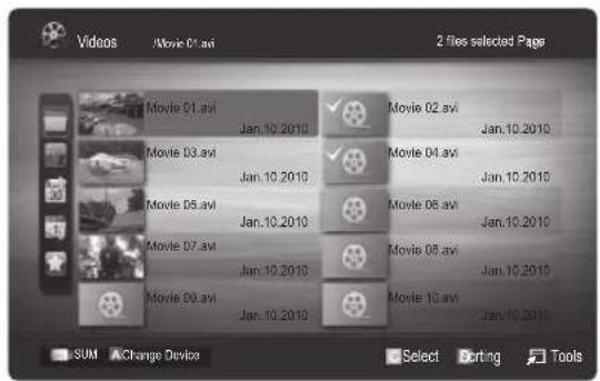 Videos /Movie 01.avi 2 files selected Page Movie 01.avi Jan.10.2010 Movie 02.avi Jan.10.2010 Movie 03.avi Jan.10.2010 Movie 04.avi Jan.10.2010 Movie 05.avi Jan.10.2010 Movie 06.avi Jan.10.2010 Movie 07.avi Jan.10.2010 Movie 08.avi Jan.10.2010 Movie 09.avi Jan.10.2010 Movie 10.avi Jan.10.2010 SUM Exchange Device Select Sorting Tools