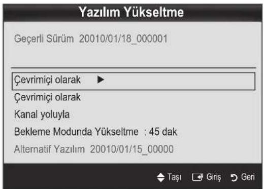Yazılım Yükseltme Geçerli Sürüm 20010/01/18_000001 Çevrimiçi olarak ▶ Çevrimiçi olarak Kanal yoluyla Bekleme Modunda Yükseltme : 45 dak Alternatif Yazılım 20010/01/15_00000 Taşı Giriş Geri