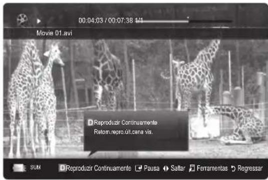 00:04:03 / 00:07:38 1/4 Movie 01.avi DReproduzir Continuamente. Ratom.repro.últ.cena.vis. SUM DReproduzir Continuamente Pausa Saltar Ferramentas Regressar