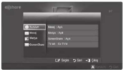 oijshare Kurulum Mesaj : Açık Mesajı : Açık Medya ScreenShare : Açık TV adı : Ev TV si Seçim Geni Çılış Kurulum Geni