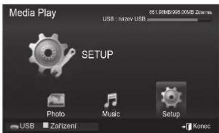 Media Play USB: inizev USB 861.09MB/995.00MB Zerms SETUP Photo Music Setup USB Zarizení +7 Konec