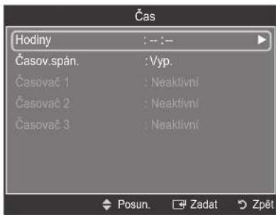 Čas Hodiny : -- : - Časov.spán. : Vyp. Časovač 1 : Neaktivní Časovač 2 : Neaktivní Časovač 3 : Neaktivní