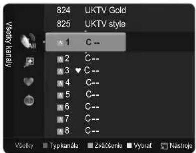 824 UKTV Gold 825 UKTV style 1 C -- 2 C-- 3 ♥ C-- 4 C-- 5 C-- 6 C-- 7 C-- 8 C-- Všelky Typ kanála Zvăcšenie Vybrat' Nástroje