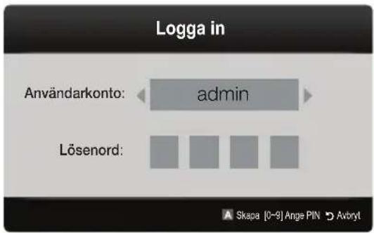 Logga in Användarkonto: admin Lösenord: