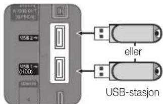 USB 2-4 USB 1- (HDD) eller USB-stasjon