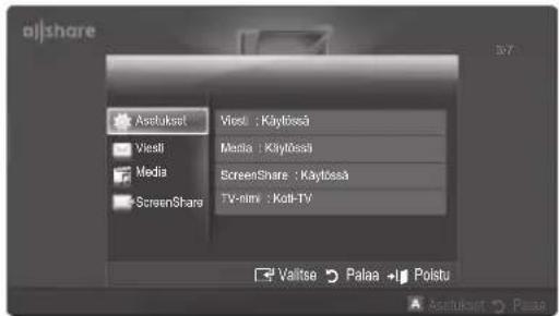aijshare Asstukset Viesli Media ScreenShare Viessi : Kaytössä Media : Kaytössä ScreenShare : Kaytössä TV-mirv : Kait-TV Valitse Palaa Polstu