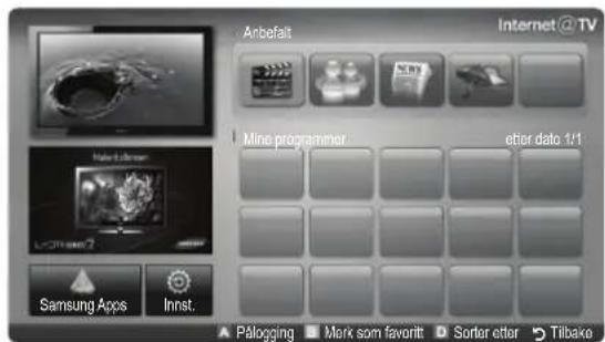 Anbefalt Internet @ TV Mine programmer etier dato 1/1 Samsung Apps Innst. Pålogging Mark som favorit Sorter etter Tilbake