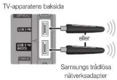 TV-apparatens baksida USB 2 USB 1 (HDD) HDMI BI eller Samsungs trådlösa nätverksadapter