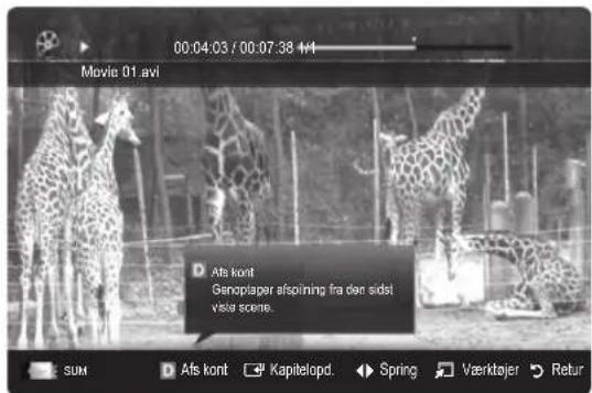 00:04:03 / 00:07:38 4/1 Movie 01.avi D Als kont Genoplaper afspinning fra den sidst vieter scene. SUM D Als kont □ Kapitelopd. ◀ Spring ▶ Værktajer ▷ Retur