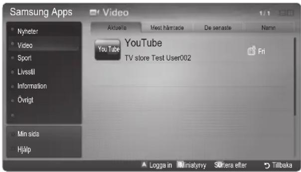 Samsung Apps Nyheter Video Sport Livsstil Information Övrigt Min sida Hjälp Video Aktuelle Mest hämtade De senaste Nann YouTube YouTube TV store Test User002 Fri Logga in Miniatyrvy Suttera efter Tillbaka