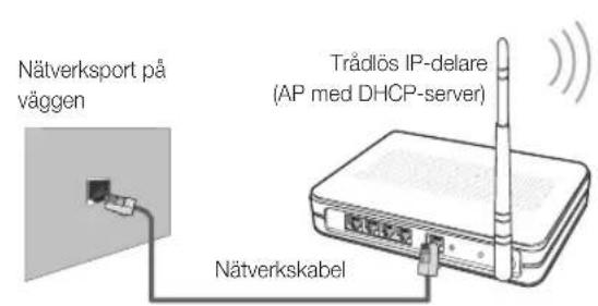 Nätverksport på väggen Trådlös IP-delare (AP med DHCP-server) Nätverkskabel