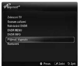 Zobrazone TV Seznam zařízení Nahrávání: DVDR DVDR MENU DVDR INFO Přijímáč: Vypruto Nastavení Posun. Žadot Žpět
