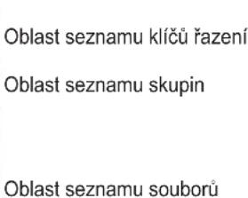 Oblast seznamu klíčů řazení Oblast seznamu skupin Oblast seznamu souborů