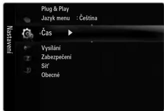 Plug & Play Jazyk menu : Čeština Čas Vysilání Zabezpečení Sit* Obecné