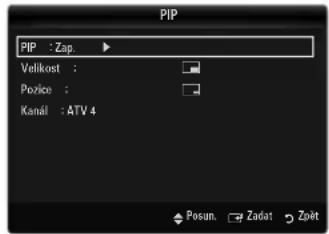 PIP PIP : Zap. Velikost : Poziko : Kanál : ATV 4 Posun. Zadat Zoët
