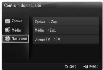 Centrum domácí sítě Zpráva Média Nastaveni Zpráva : Zap. Média : Zap. Jméno TV : TV Zpét +L Konec